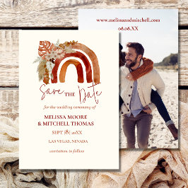 Invitación Guardar la fecha foto tierra tono boho arco iris f