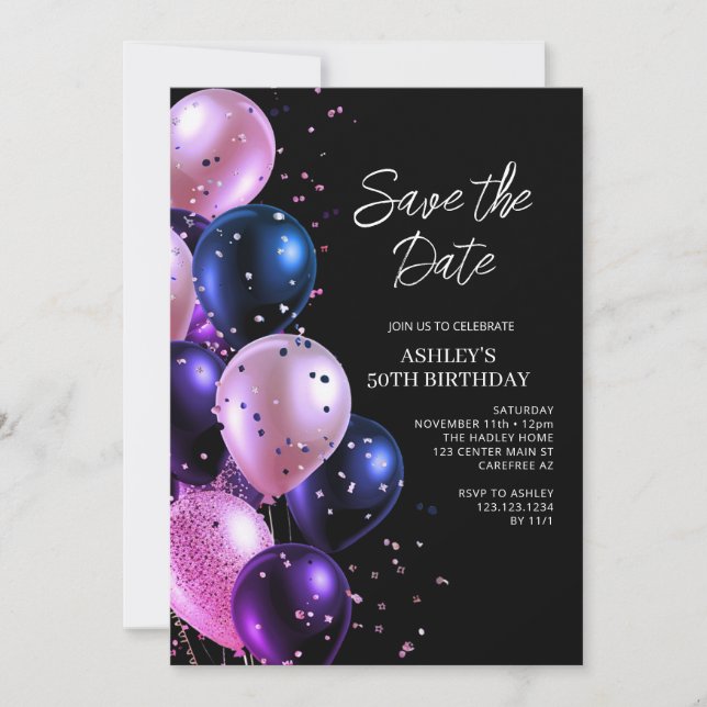 Invitación Guardar la Fecha Glam Cumpleaños 50 (Anverso)
