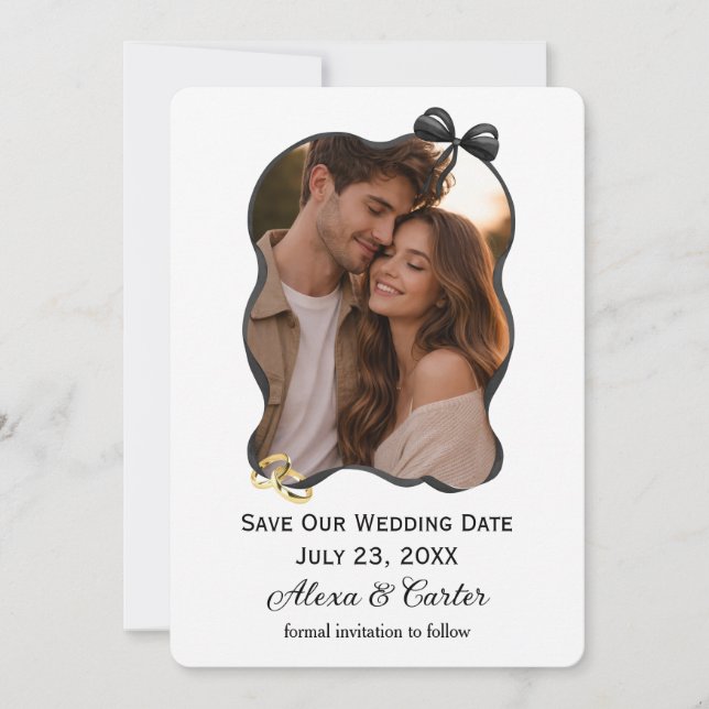 Invitación Guardar la fecha Marco de lazo y cinta de boda (Anverso)
