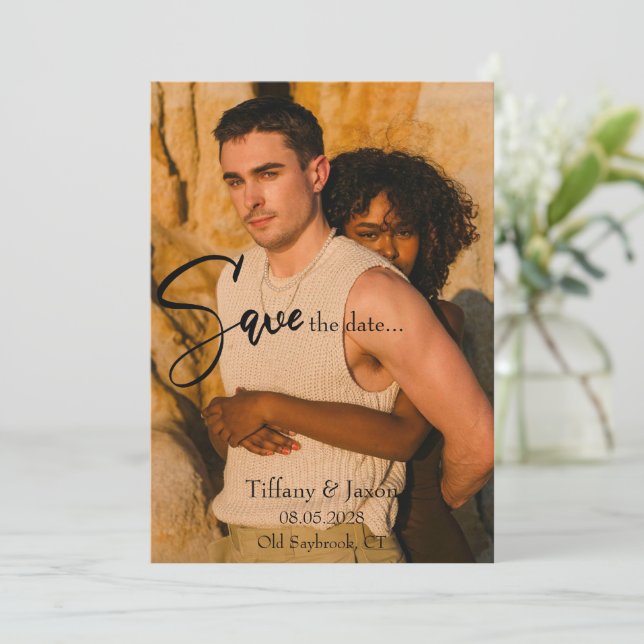 Invitación Guardar la fecha moderna (Anverso de pie)