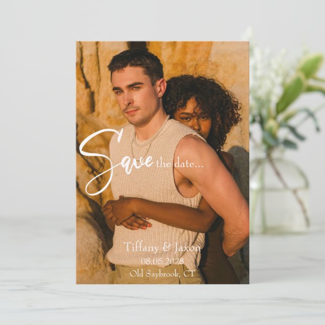 Invitación Guardar la fecha moderna (Anverso de pie)