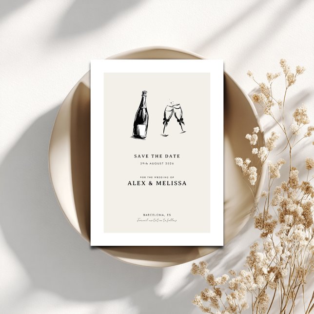 Invitación Guardar la fecha moderno - Boda dibujada a mano (Subido por el creador)