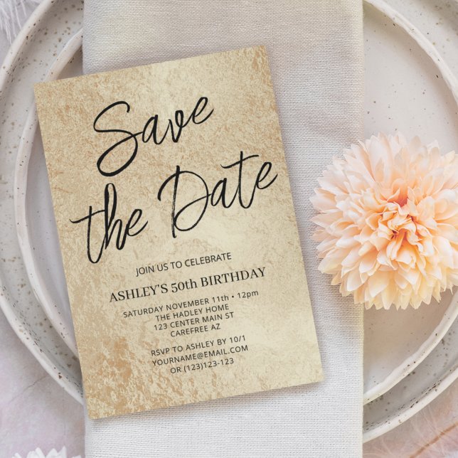 Invitación Guardar la fecha Moderno Cumpleaños dorado 50 (Subido por el creador)