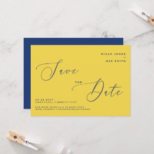 Invitación Guardar la fecha moderno simple amarillo y azul
