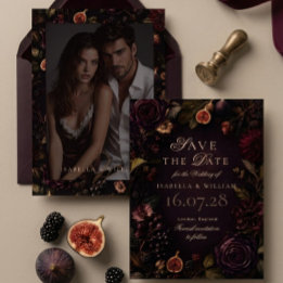 Invitación Guardar la fecha Moody Dark Burgundy Floral
