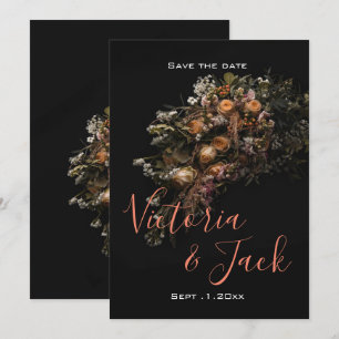 Invitación guardar la fecha moody floral ,naranja floral blan