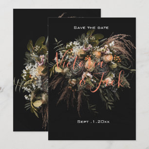 Invitación guardar la fecha moody floral ,naranja floral blan