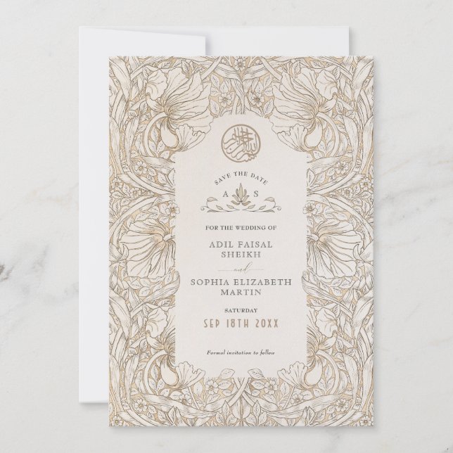 Invitación Guardar la fecha Muted White Musulmán Islámico Mor (Anverso)