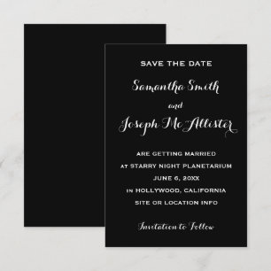 Invitación Guardar la fecha negro minimalista