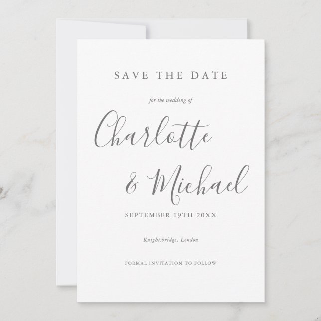 Invitación Guardar la Fecha Nueva Fecha Foto Boda Elegante (Anverso)