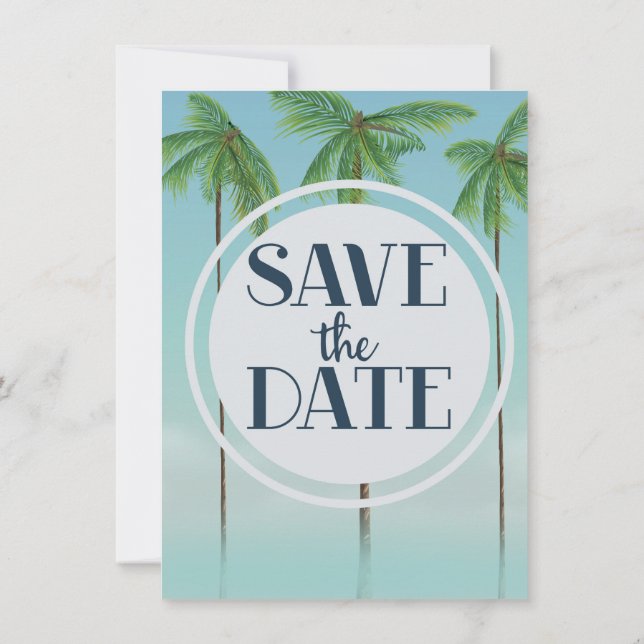 Invitación Guardar la fecha Palmas Tropicales Vintage (Reverso)