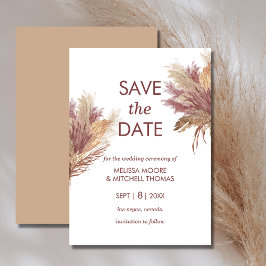 Invitación Guardar la fecha pampas elegancia boho mauve rosa