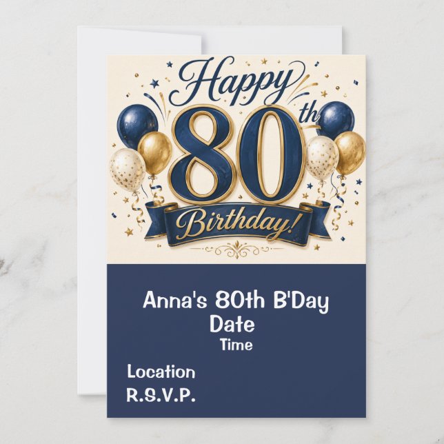 Invitación Guardar la fecha para los 80 cumpleaños   (Anverso)