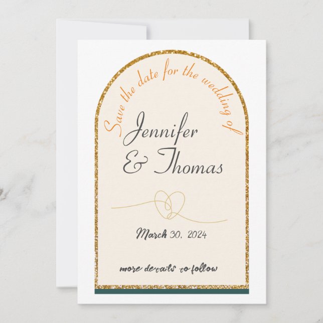 Invitación Guardar la fecha para nuestro boda/borde dorado (Anverso)