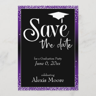 Invitación Guardar la fecha para un ómbre morado de una gradu