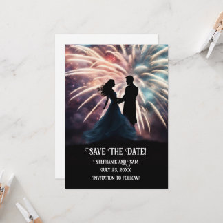 Invitación Guardar la fecha Pareja romántica bailando fuegos