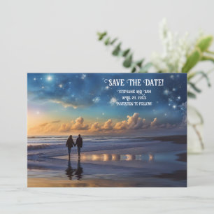 Invitación Guardar la fecha pareja romántica en la playa