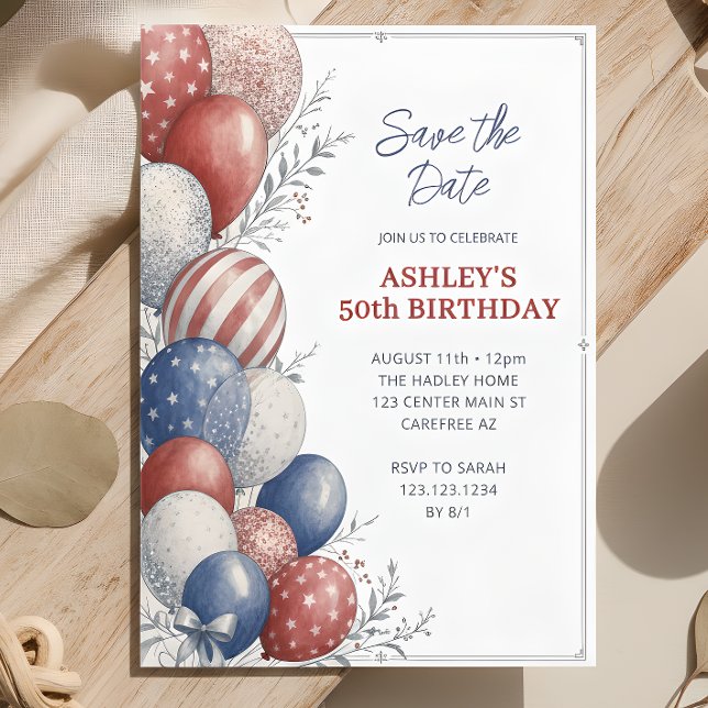 Invitación Guardar la fecha Patriótico Cumpleaños 50 (Subido por el creador)