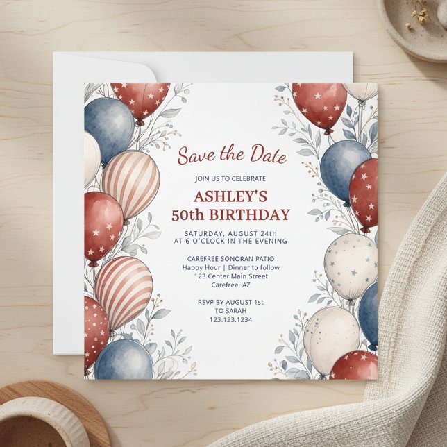 Invitación Guardar la Fecha Patriótico Cumpleaños 50 (Subido por el creador)