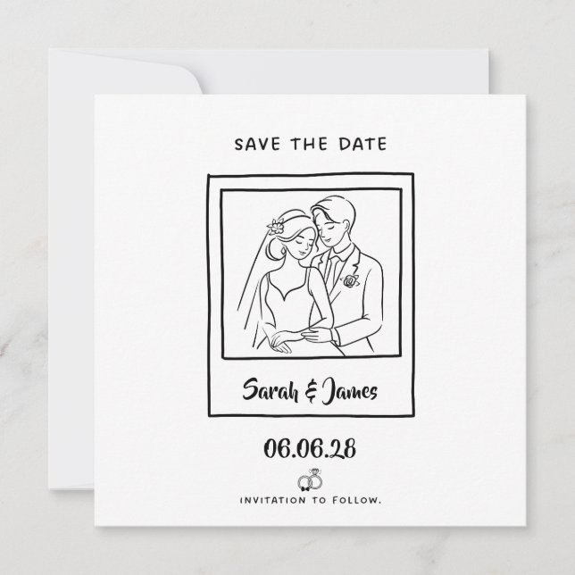 Invitación Guardar la fecha personalizable Novia novio (Anverso)
