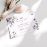 Invitación Guardar La Fecha Quinceañera Morado Mariposa Flora<br><div class="desc">Elegante acuarela mariposa y diseño floral Quinceañera guardar la tarjeta de fecha.</div>