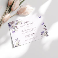 Guardar La Fecha Quinceañera Morado Mariposa Flora