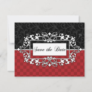 Invitación Guardar la Fecha Rojo y Negro Elegante Rollo Perso