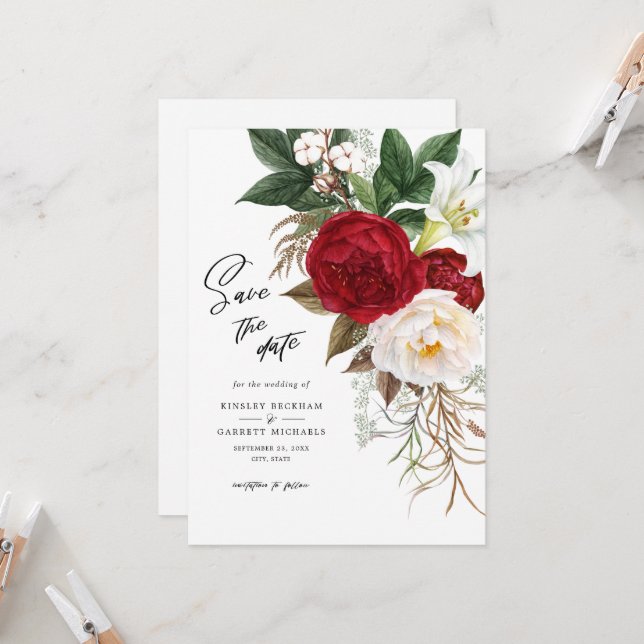 Invitación Guardar La Fecha Romántica Boda De Monograma Flora (Anverso/Reverso In Situ)