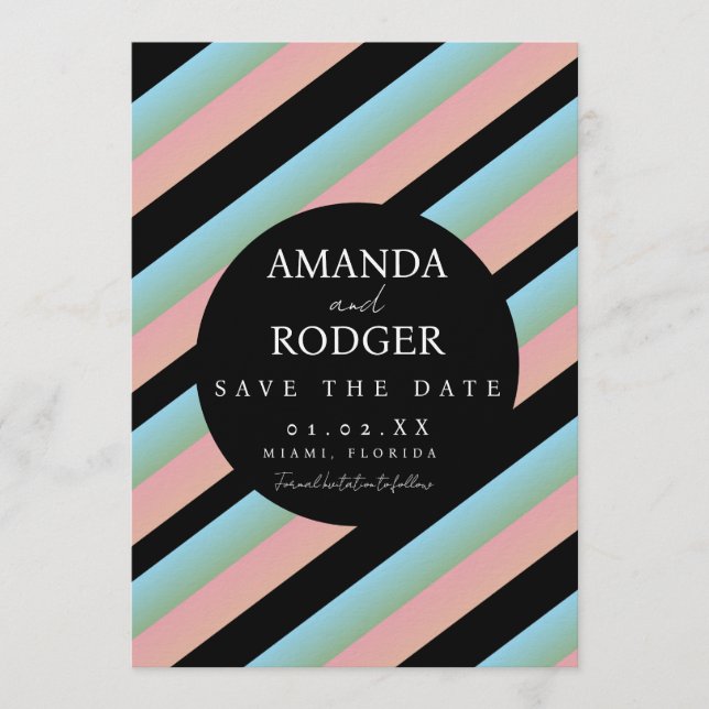 Invitación Guardar la fecha Rosa Negro Menta  (Anverso)