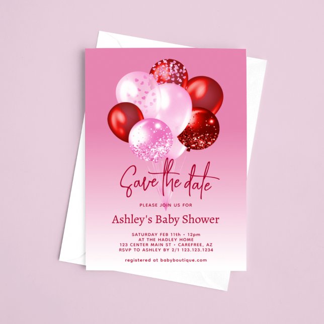 Invitación Guardar la Fecha Rosa Rojo Baby Shower (Subido por el creador)