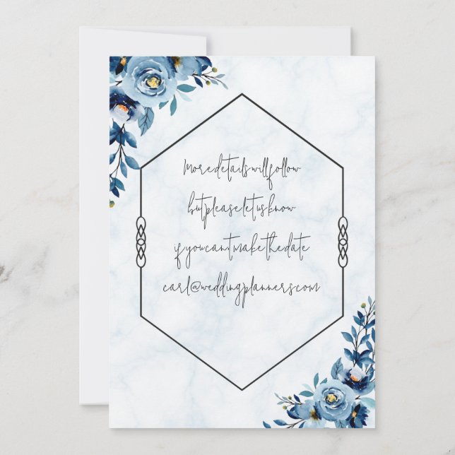 Invitación Guardar la fecha - rosas Boda/azul (Reverso)