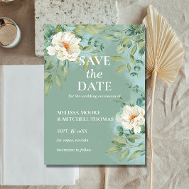 Invitación Guardar la fecha salvia plateada eucalipto flor bl