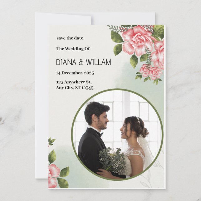 Invitación Guardar la fecha sencillo verde (Anverso)