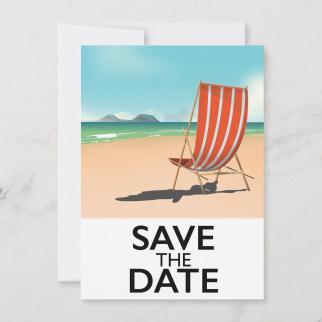 Invitación Guardar la fecha silla de playa vintage (Reverso)