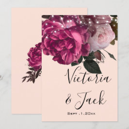 Invitación guardar la fecha String Lights Burgundy Flowers