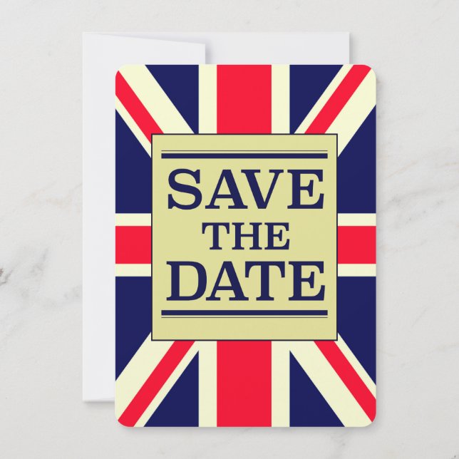 Invitación Guardar la fecha Union Jack vintage (Reverso)