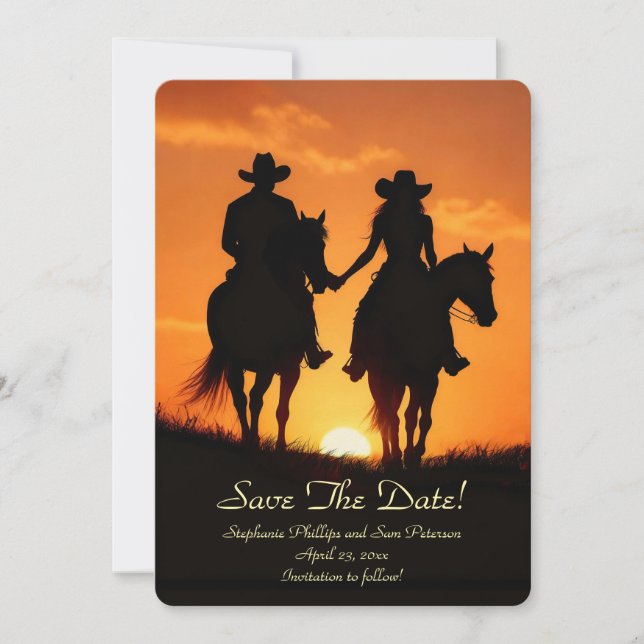 Invitación Guardar la fecha vaquero occidental vaquera (Anverso)