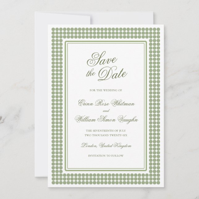 Invitación Guardar la fecha verde moderno elegante (Anverso)