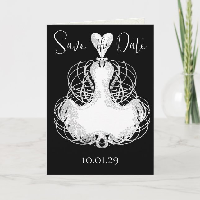 Invitación Guardar la fecha - vestido de novia (Anverso)