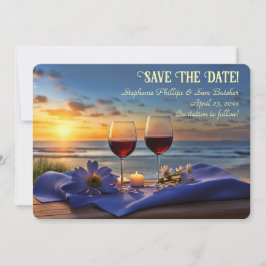 Invitación Guardar la fecha Vino en la playa Atardecer