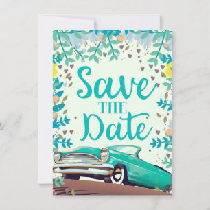 Invitación Guardar la fecha vintage coche clásico antiguo.