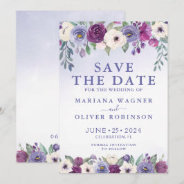 Invitación Guardar la Floral Rubor de la Feche Periwinkle Fuc