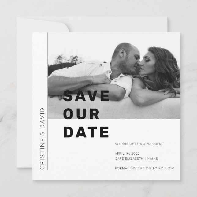 Invitación Guardar la foto de fecha en blanco y negro (Anverso)