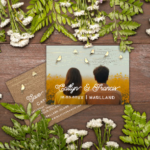 Invitación Guardar la foto de fecha Gold Kraft Black Birds Di