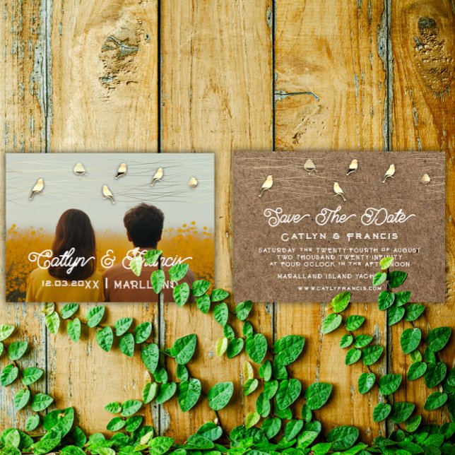 Invitación Guardar la foto del presupuesto para aves del país (Save The Date Photo Gold Kraft Country Bird Budget Invitation)