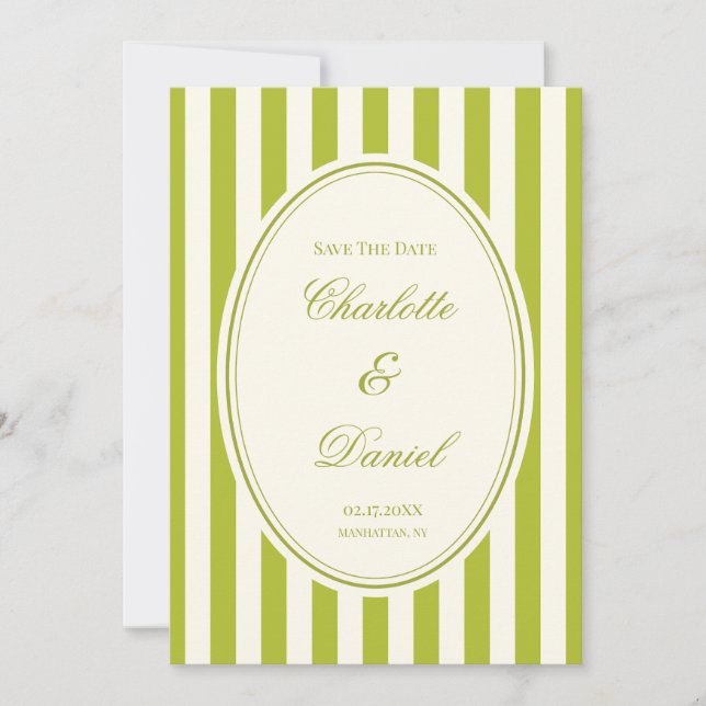 Invitación Guardar la franja de fecha personalizada Chartreus (Anverso)