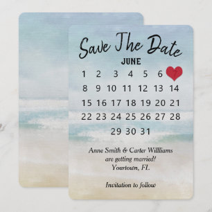 Invitación Guardar la playa de Ocean del Calendario Boda de f