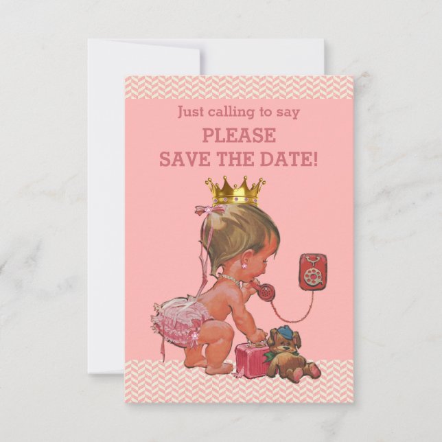 Invitación Guardar la Princesa Cuta de Fecha en el teléfono (Anverso)