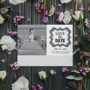 Invitación Guardar los anuncios de fecha {Silver Chevron}