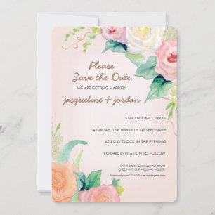 Invitación Guardar los Rosas florales de acuarela moderna de 